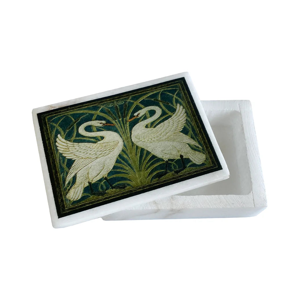 4″ Two White Swans White Soapstone Trinket Jewelry Box