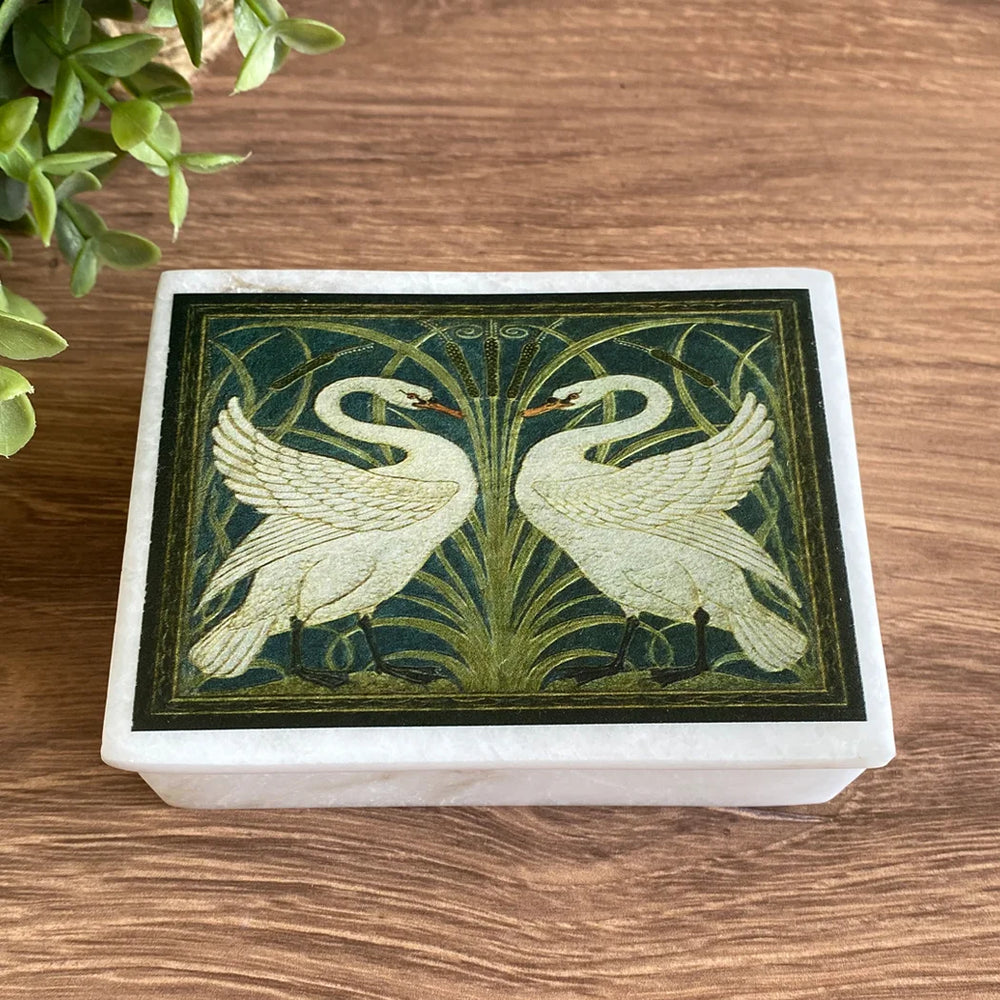 4″ Two White Swans White Soapstone Trinket Jewelry Box