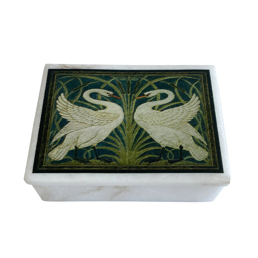 4″ Two White Swans White Soapstone Trinket Jewelry Box