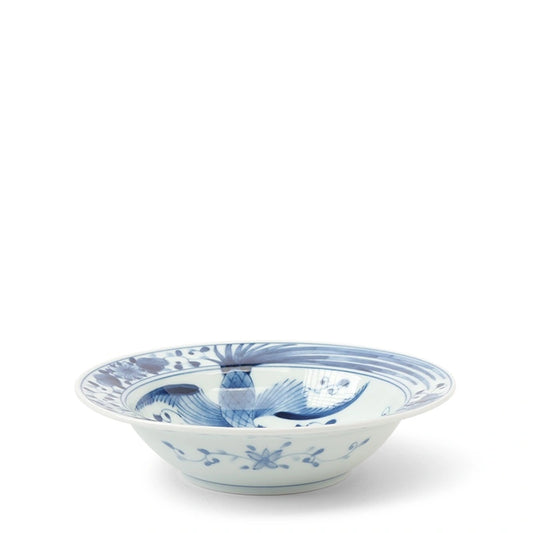 Blue Bowl Flower Bird 7.25"