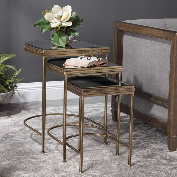 Set of 3 Gold India Nesting Tables