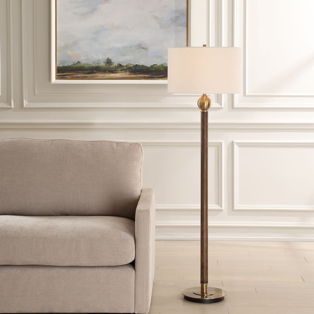 Brass and Dark Oak Floor Lamp