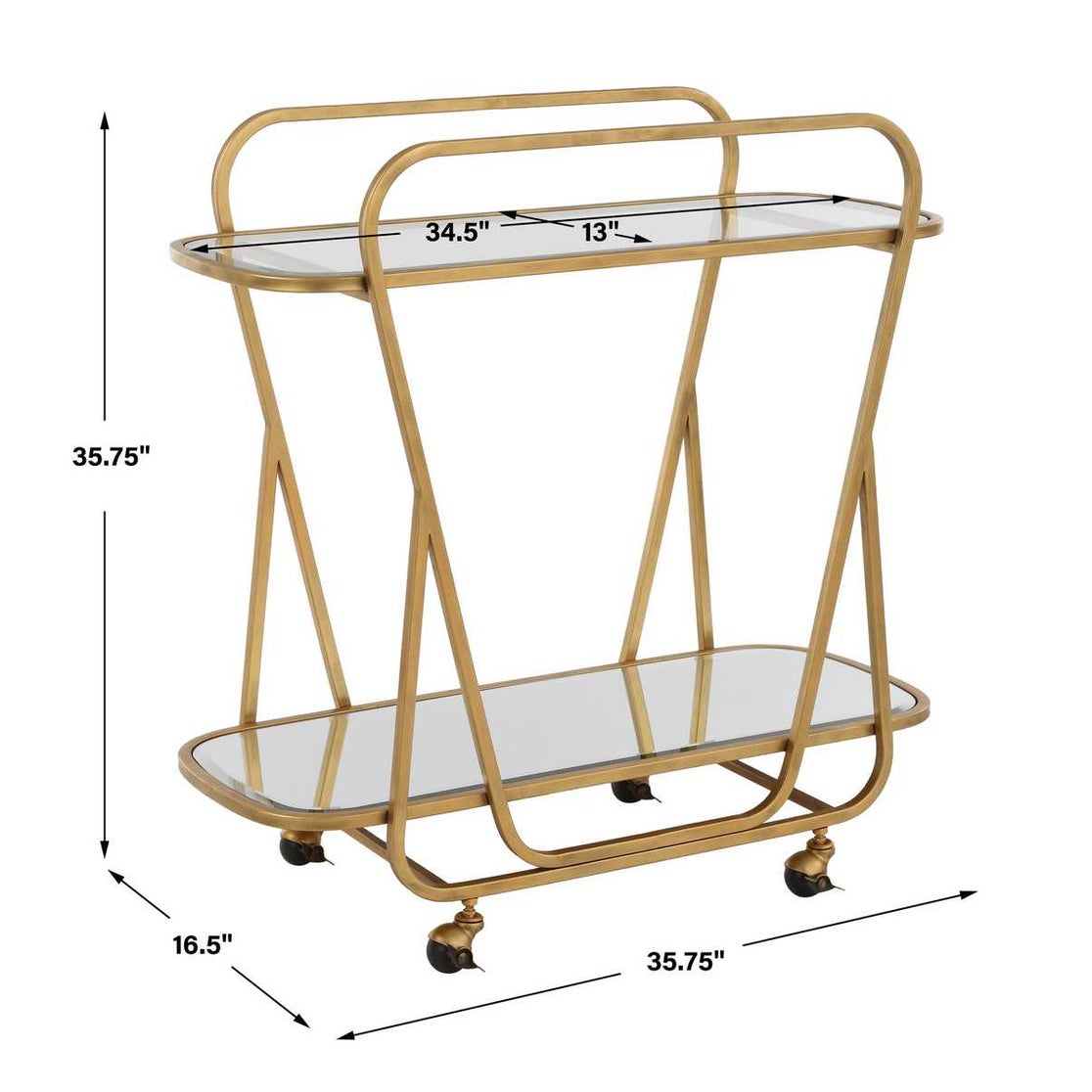 2-Tier Hourglass Iron and Glass Bar Cart