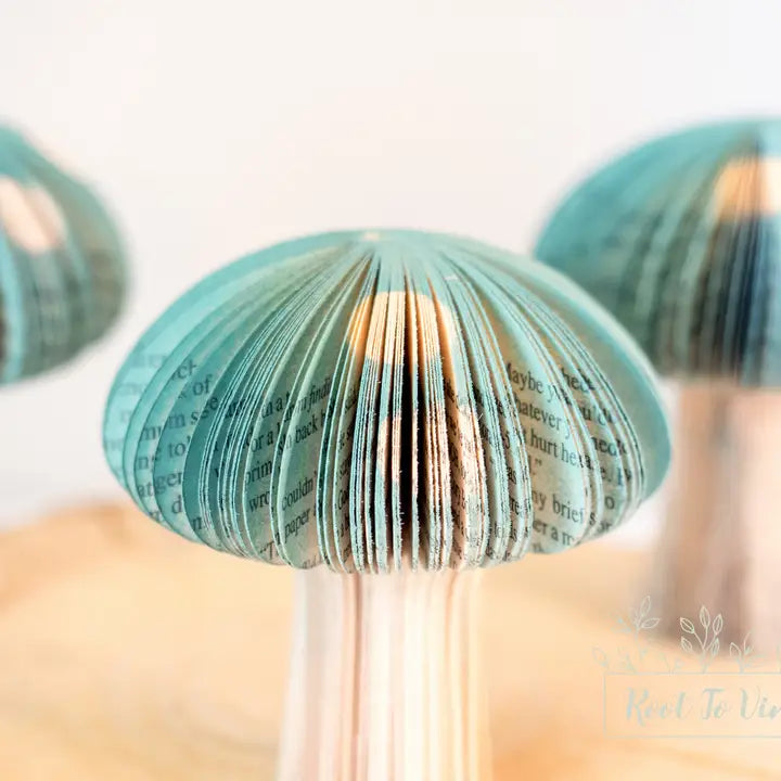 Mini Turquoise Used Book Paper Mushrooms