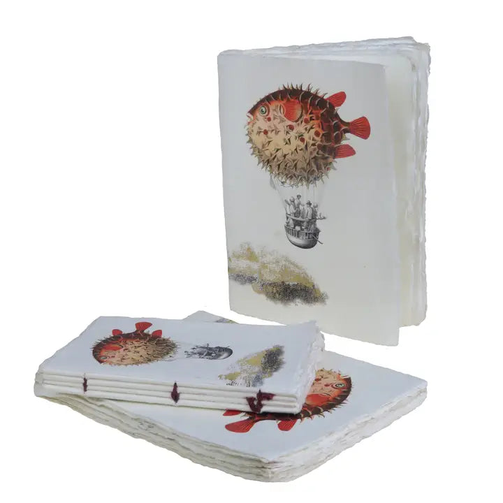 Surreal Hot Air Balloon and Fish Parchment Paper Notebook