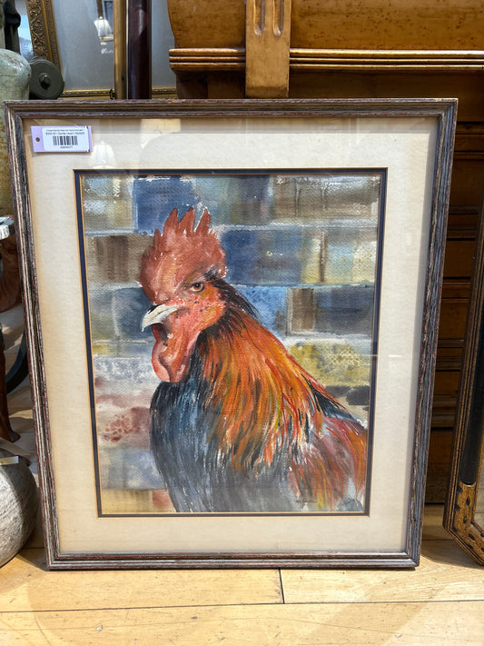 Vintage Rooster Watercolor Signed Marcella?