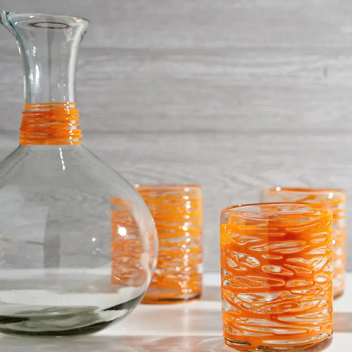 Orange Swirl Mexican Handblown Glass Carafe