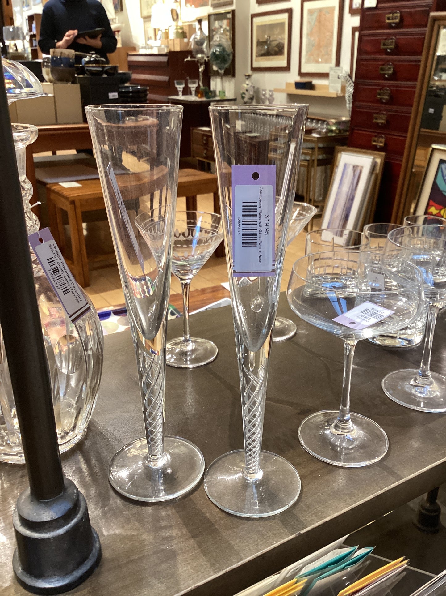 Champagne Flutes with Glass Twist in Base