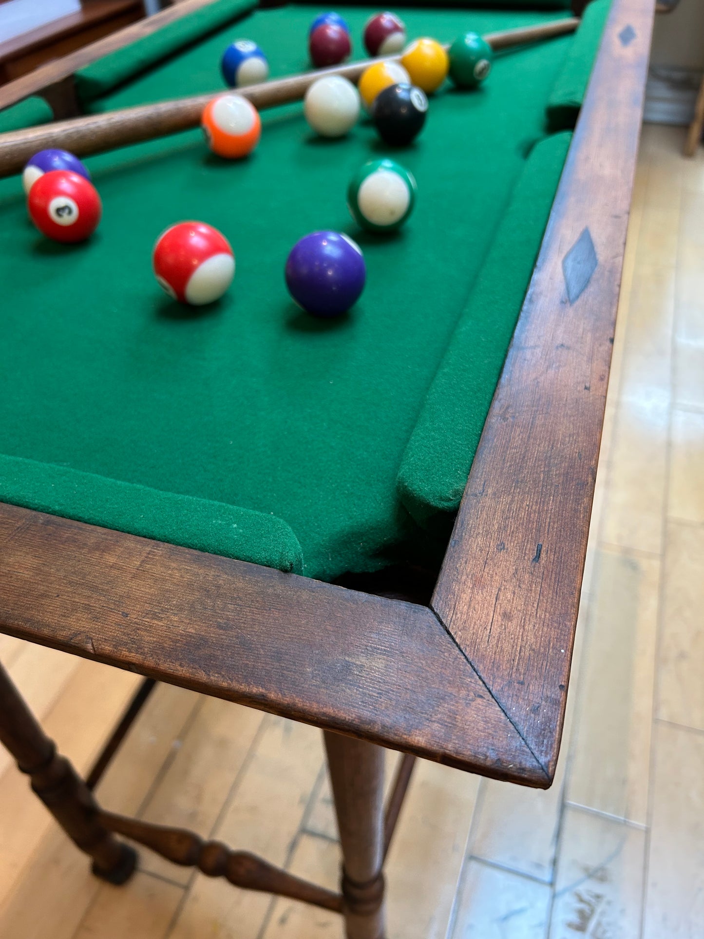Antique Mini Pool Table w/ Stone Surface