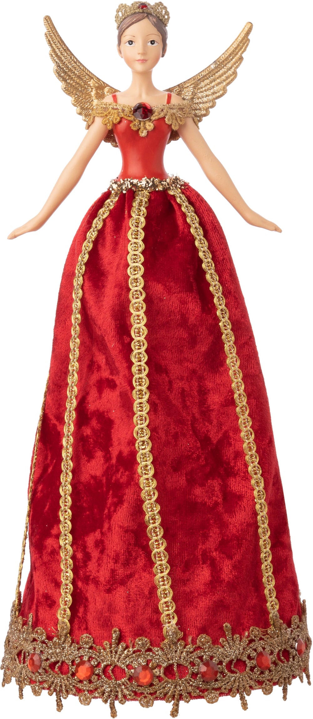 Angle Tree Topper with Red Velvet Dress & Gold Accents