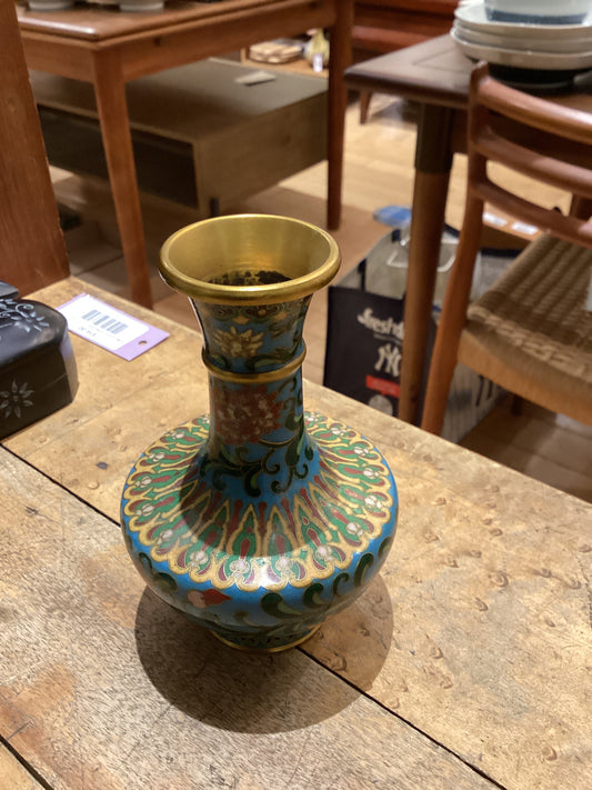 Small Blue Cloisonne Vase with Long Neck