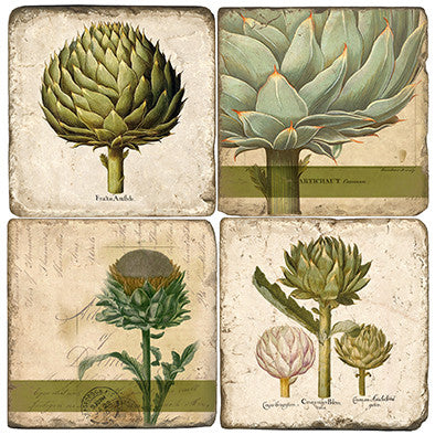 Artichoke Botanical Set of 4 Marble Coasters