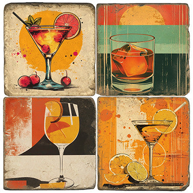 Summer Cocktails Set of 4 Marble Coasters