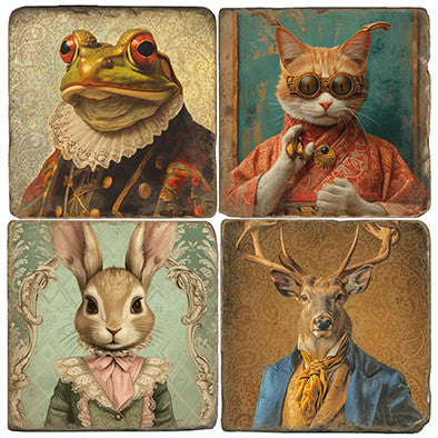 Anthropomorphic Set of 4 Marble Coasters