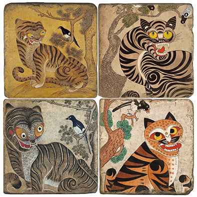 Minhwa Tigers Set of 4 Marble Coasters