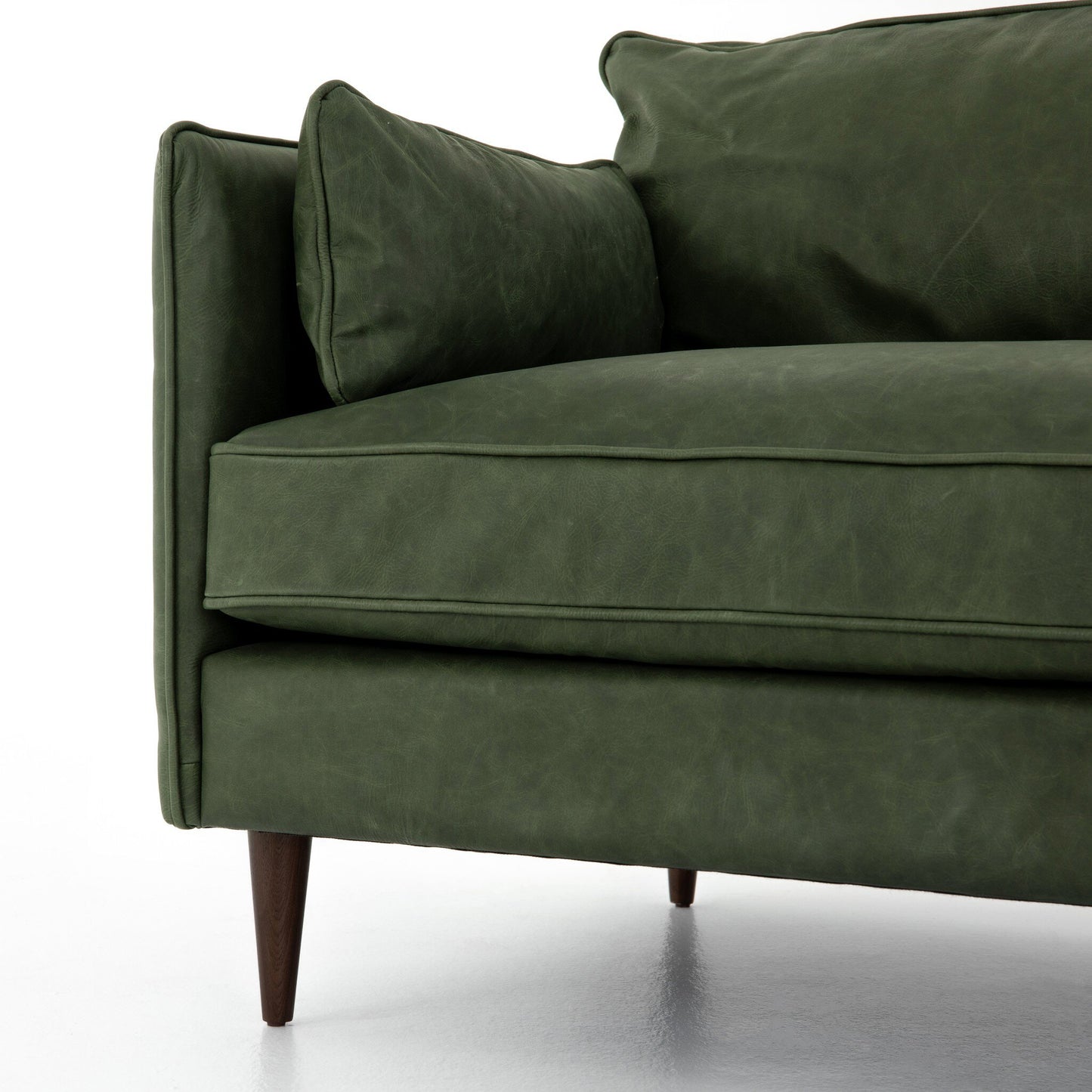 Two Cushion Leather Sofa with Tapered Beech Wood Legs