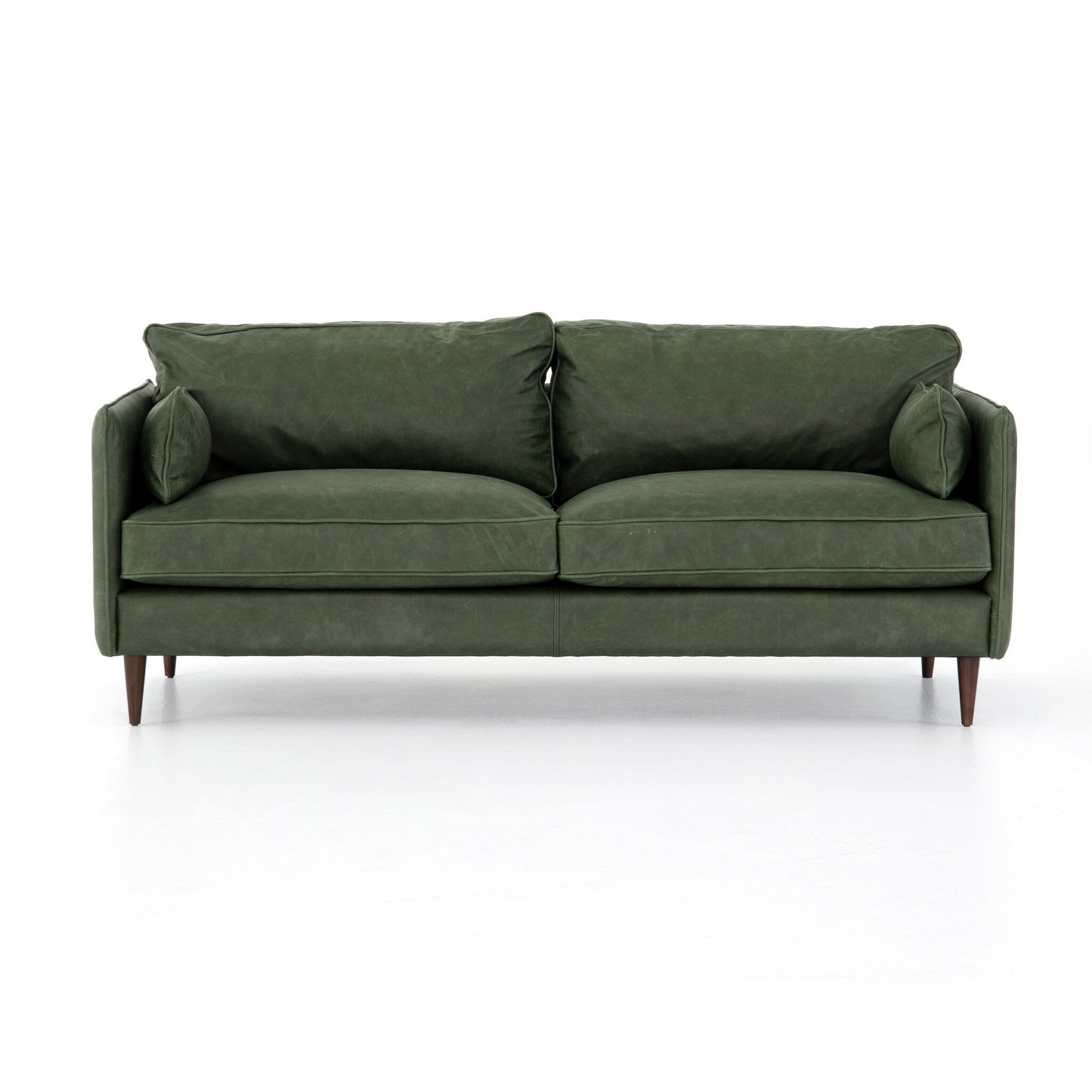 Two Cushion Leather Sofa with Tapered Beech Wood Legs