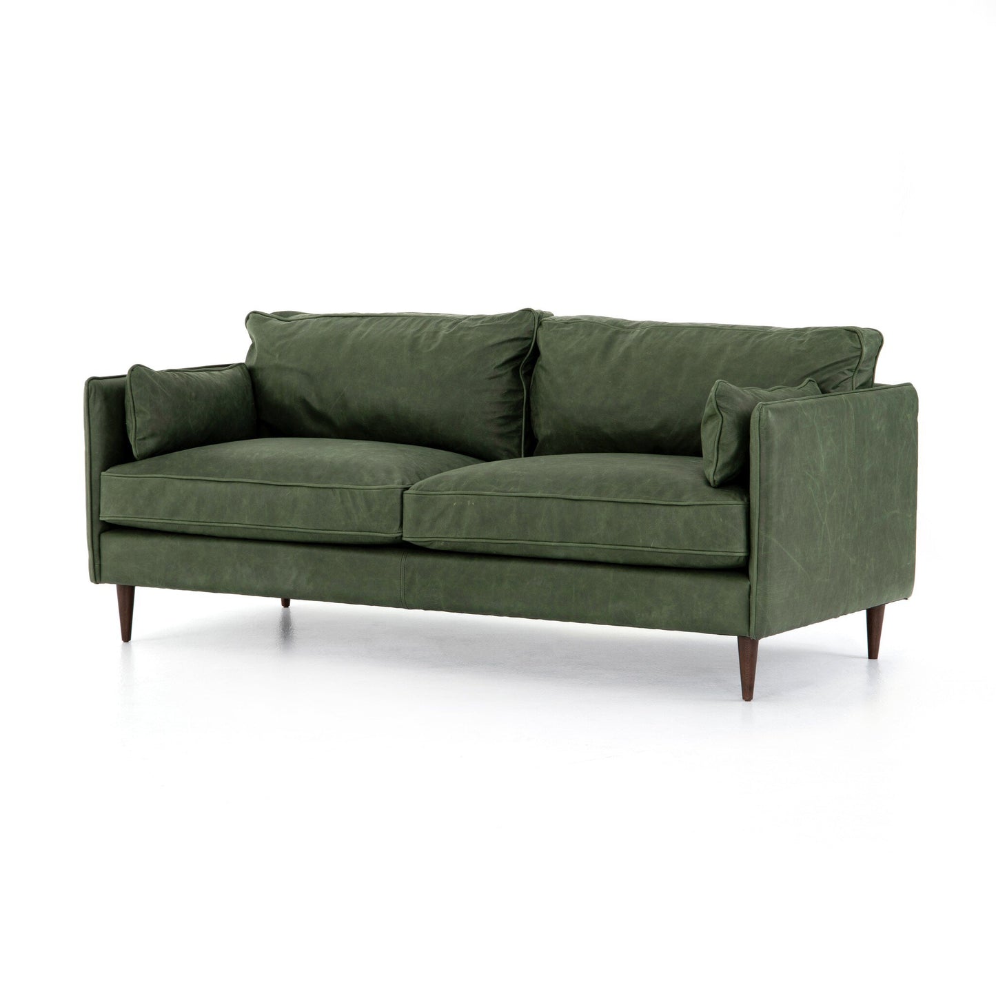 Two Cushion Leather Sofa with Tapered Beech Wood Legs