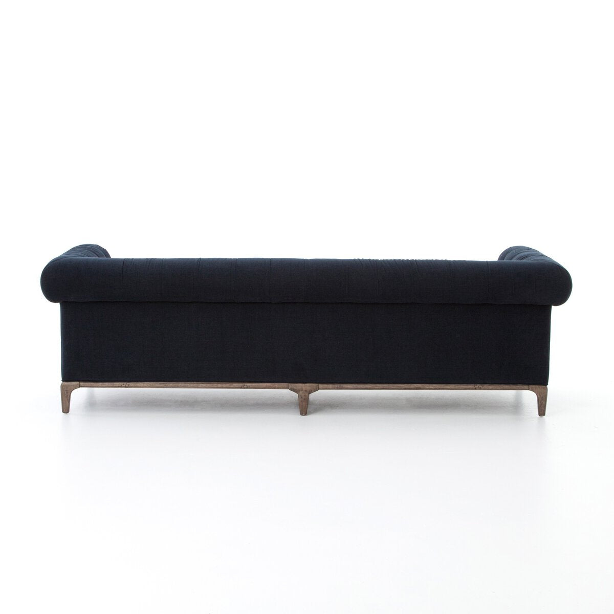 Navy and Antiqued Walnut Tufted 95" Sofa