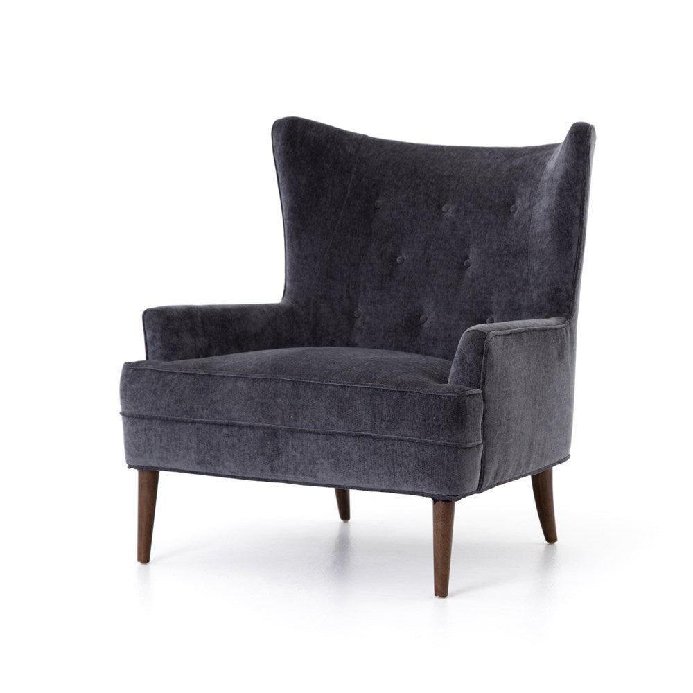 Charcoal Worn Velvet Armchair