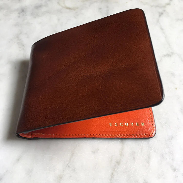 Leather Billfold Wallet - Light Brown / Orange