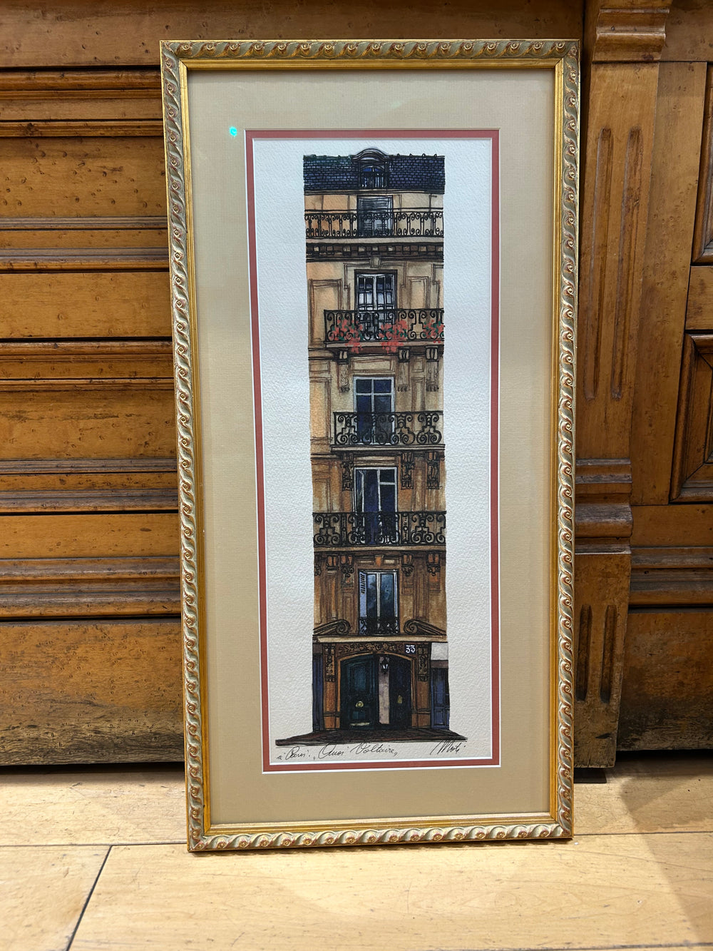Paris Balconies Signed Watercolor