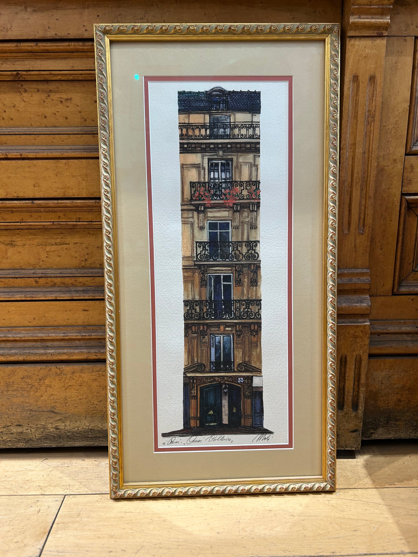 Paris Balconies Signed Watercolor