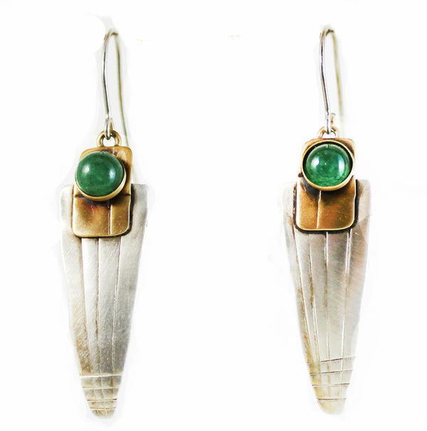 Silver with Green Bead Earrings