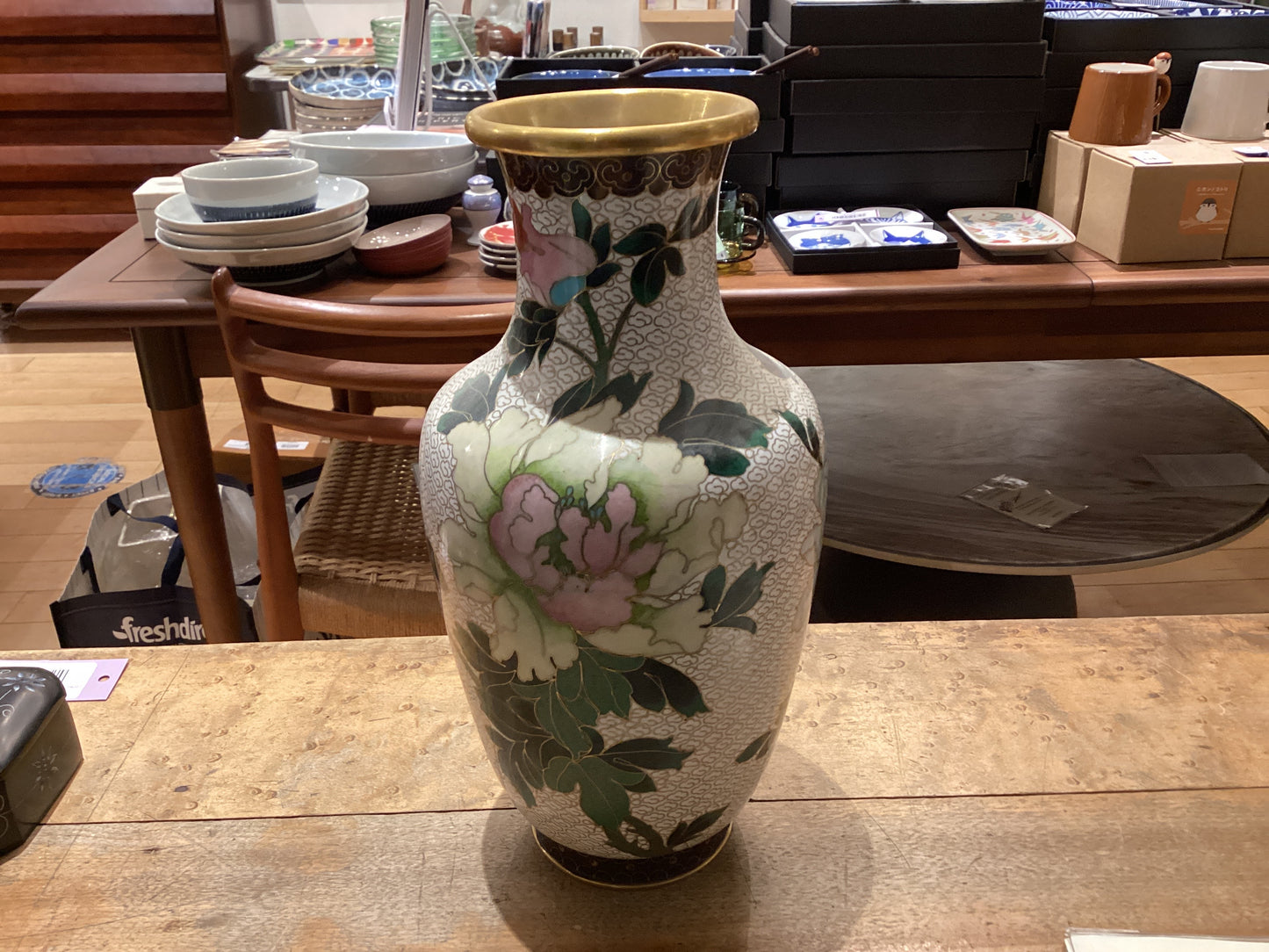 Large White Cloisonné Vase