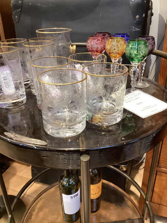 Pair Etched Crystal DOF Glasses with Gold Rim