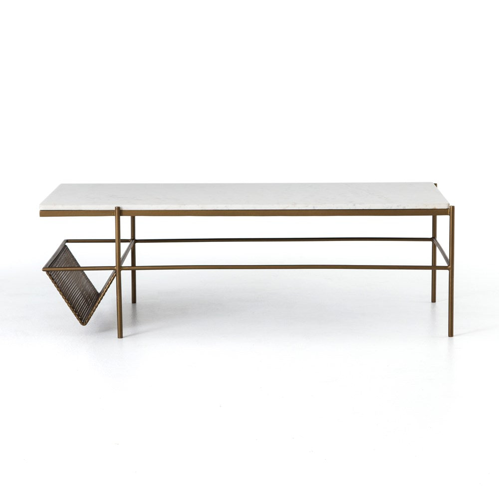 Rectangular Marble Coffee Table with Perfortated Rack