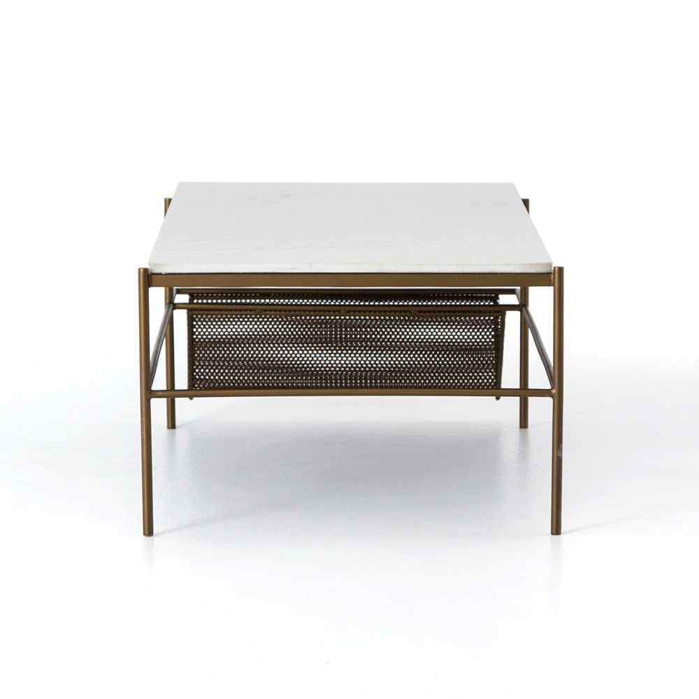 Rectangular Marble Coffee Table with Perfortated Rack
