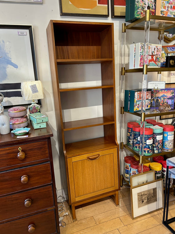 Narrow Teak Open Bookcase with Cabinet