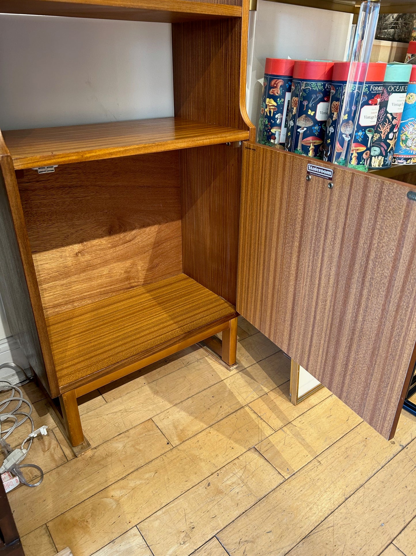 Narrow Teak Open Bookcase with Cabinet
