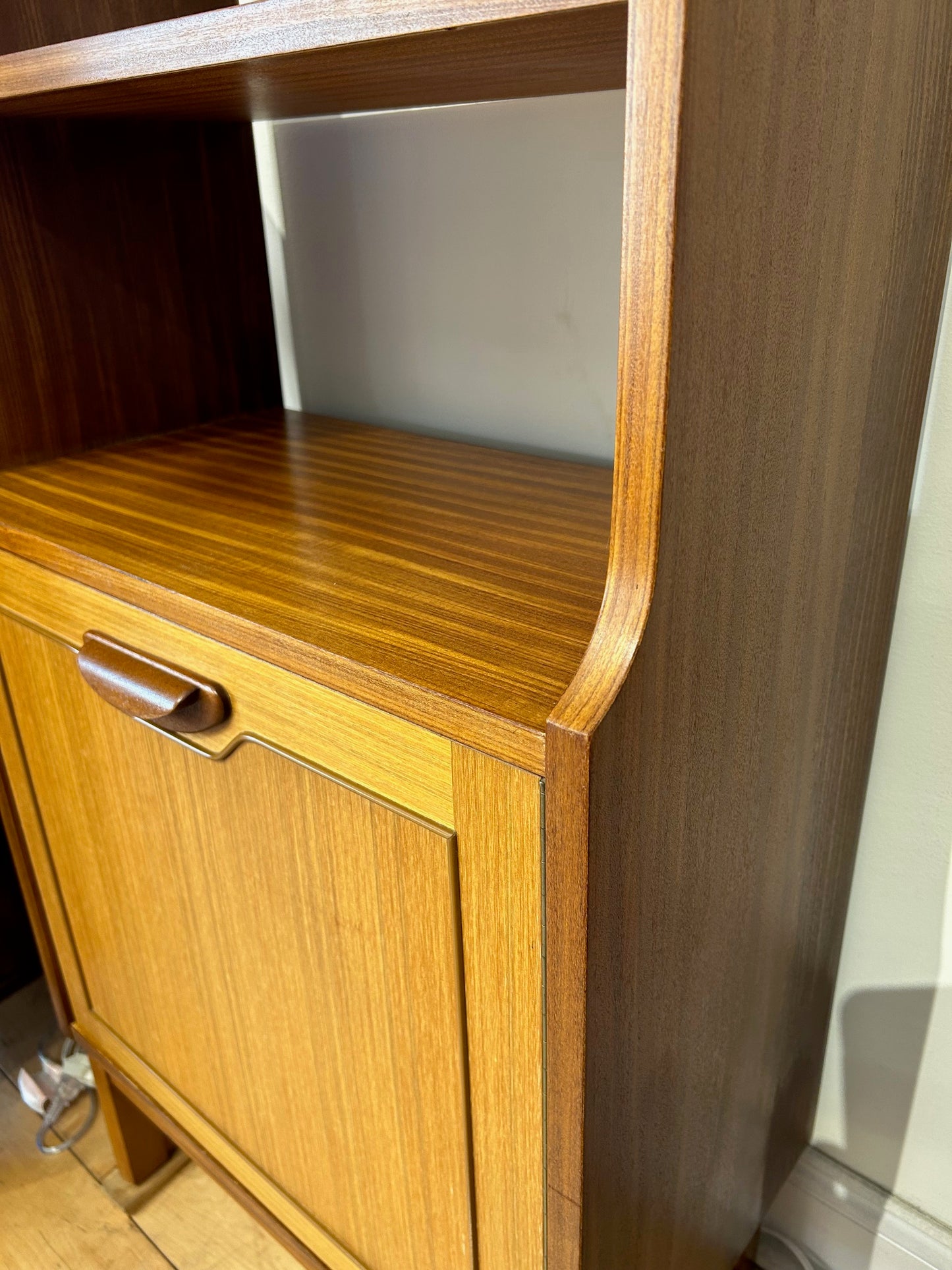 Narrow Teak Open Bookcase with Cabinet