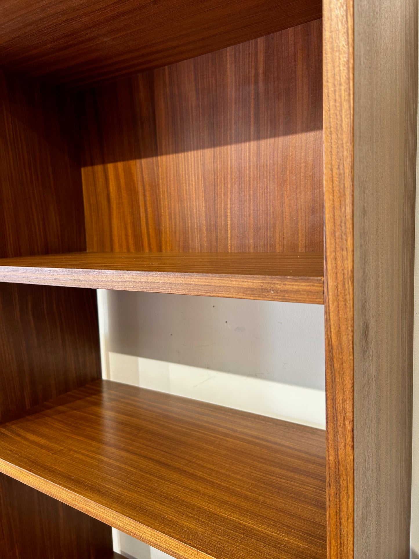 Narrow Teak Open Bookcase with Cabinet