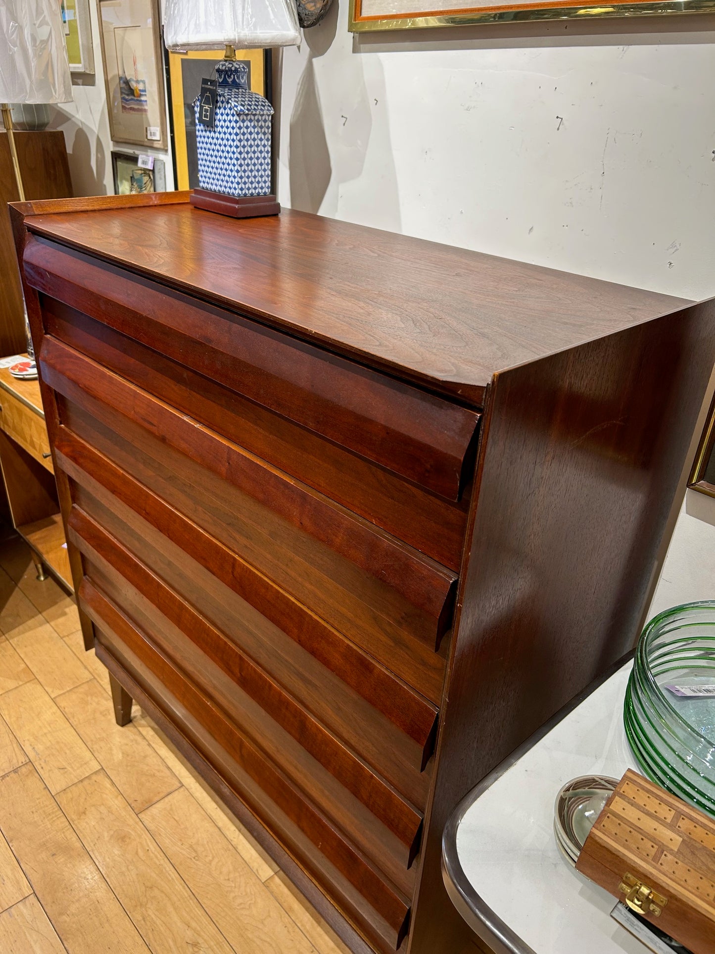 Dark Walnut 5 Drawer Dresser with Wood Pulls