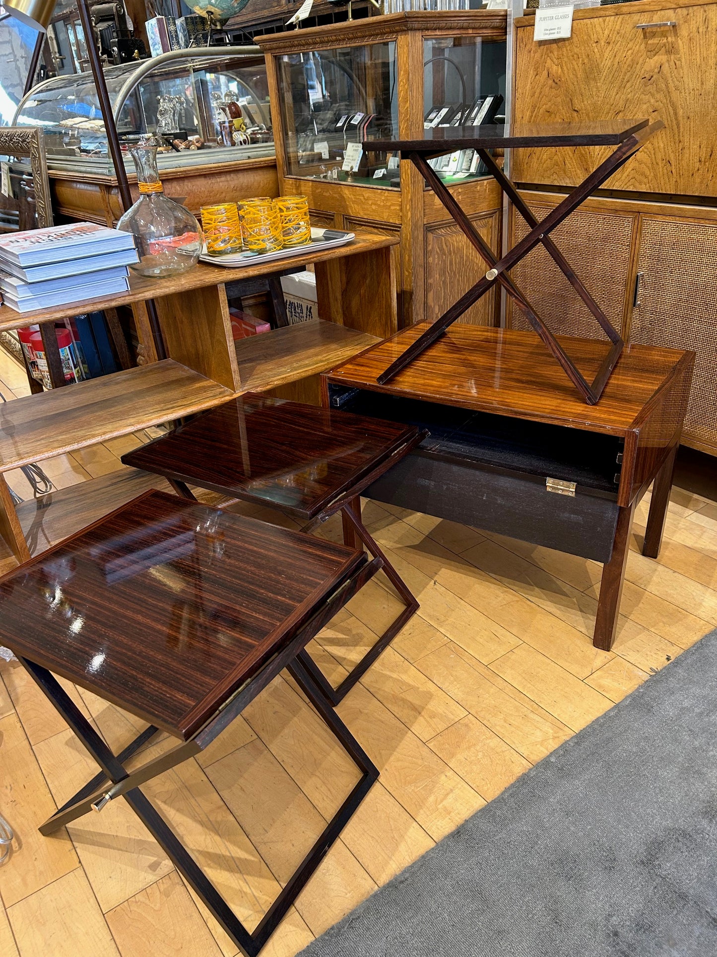 Danish Rosewood Table with 3 Folding Side Tables