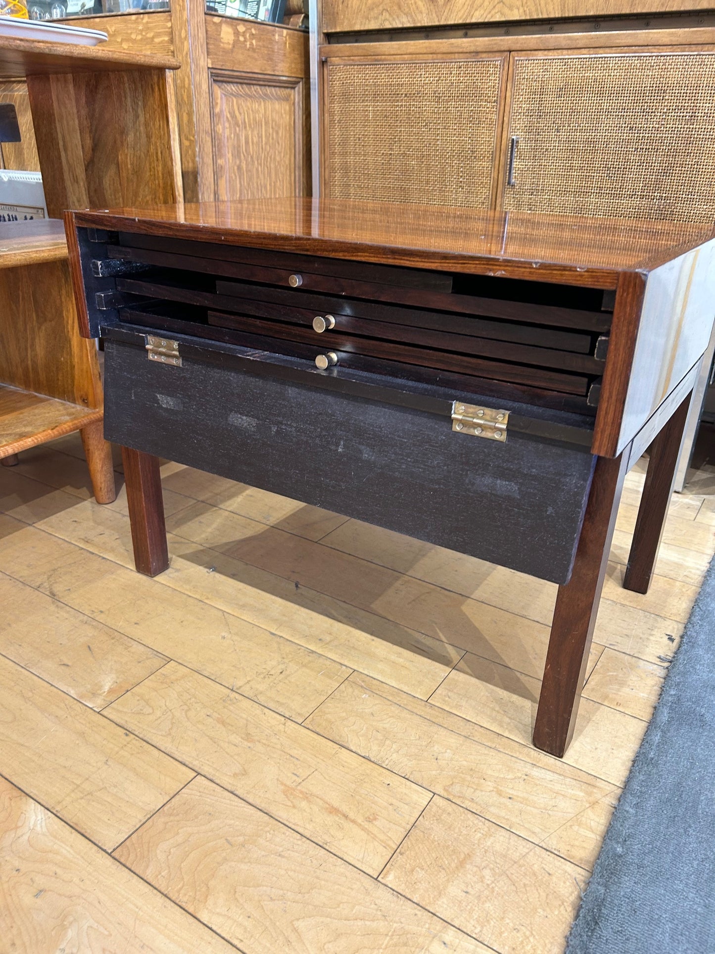Danish Rosewood Table with 3 Folding Side Tables