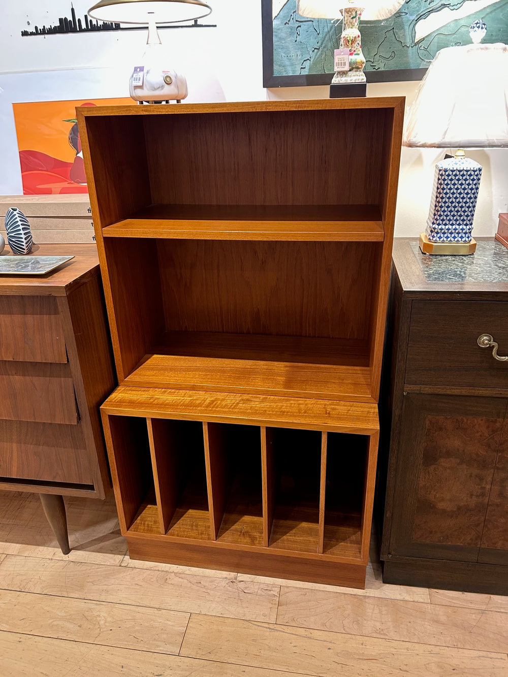 2 Piece Small Danish Teak Bookcase