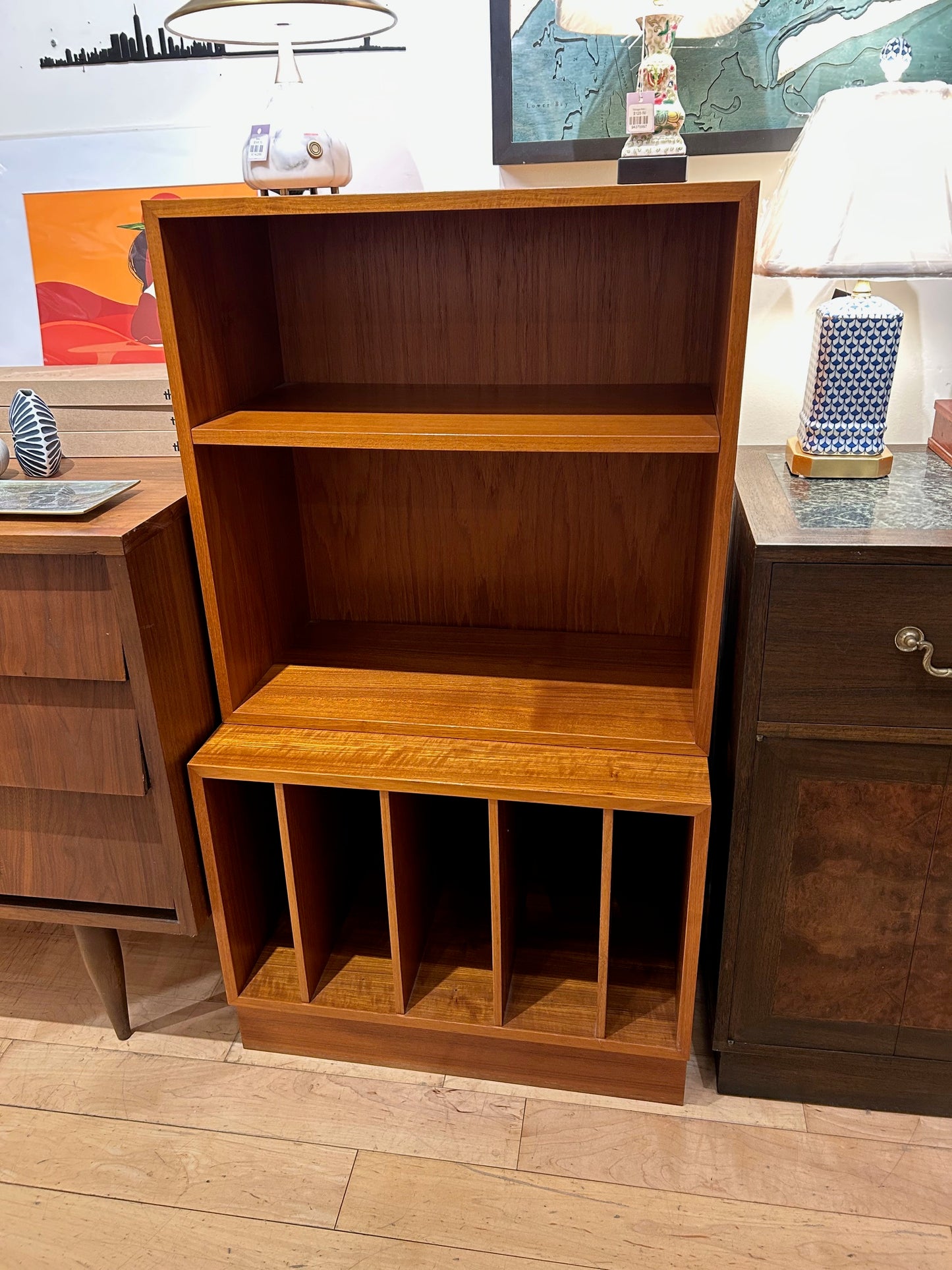2 Piece Small Danish Teak Bookcase