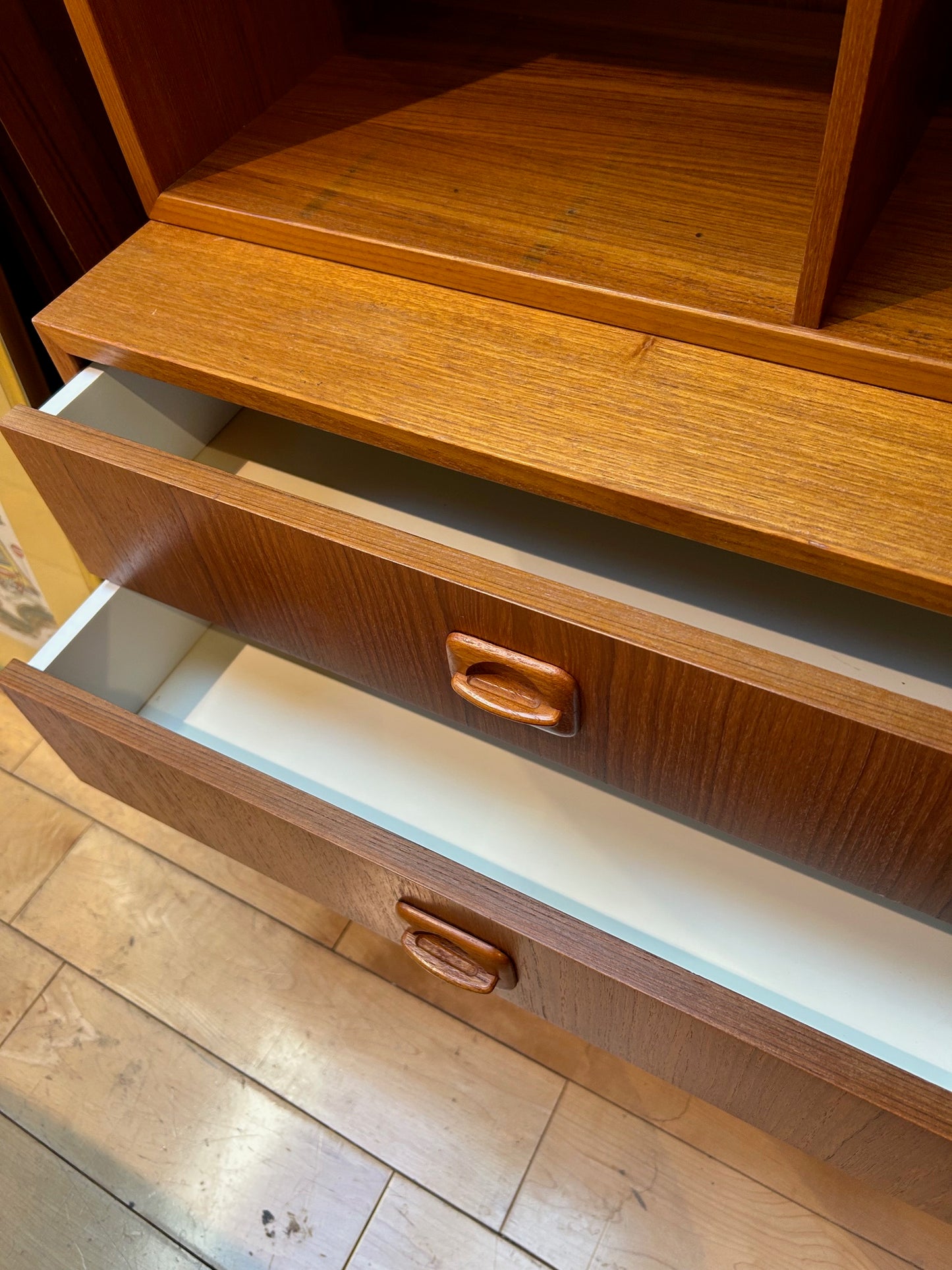 2 Piece Danish Teak Bookcase with 3 Drawers
