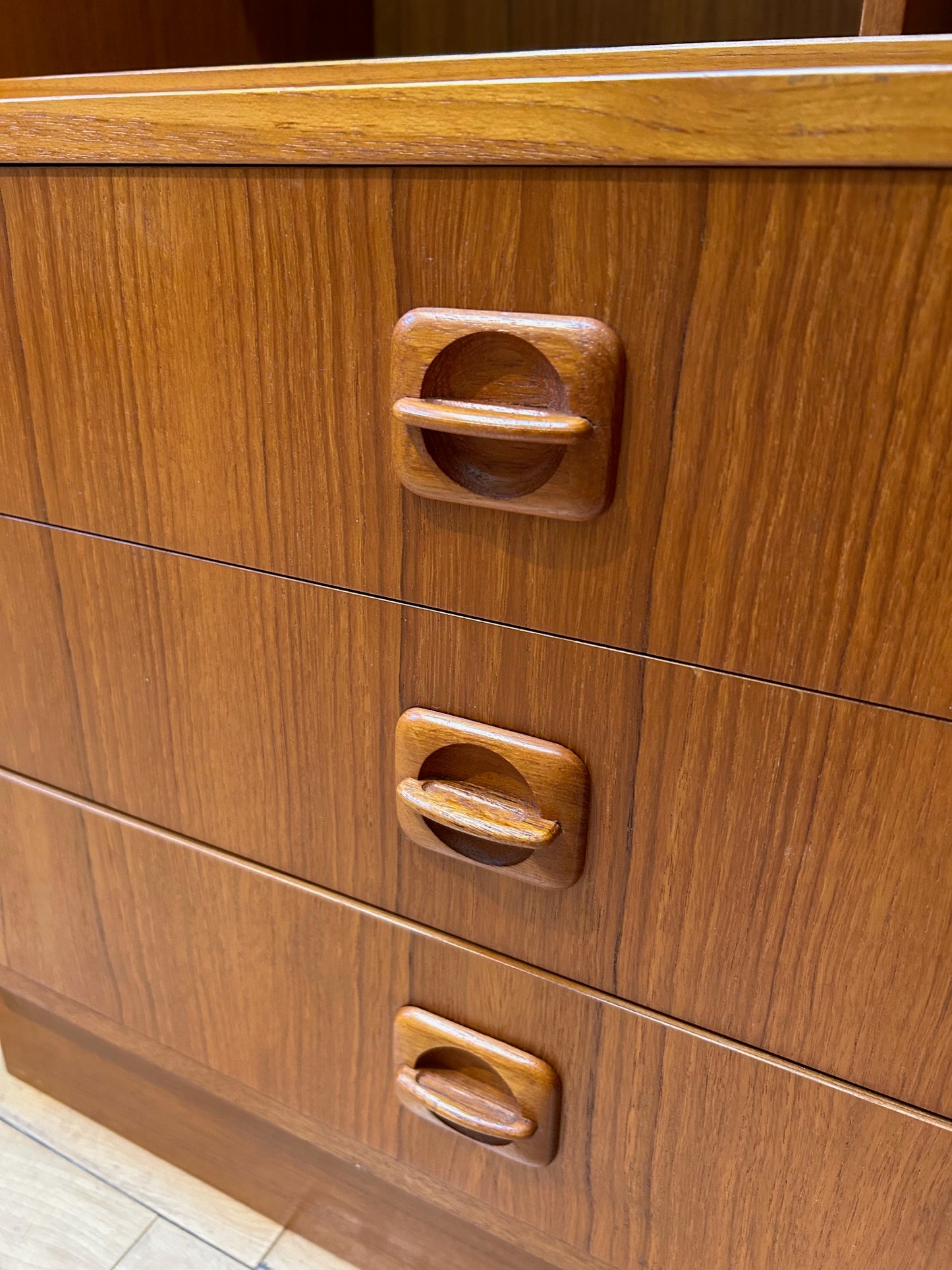 2 Piece Danish Teak Bookcase with 3 Drawers