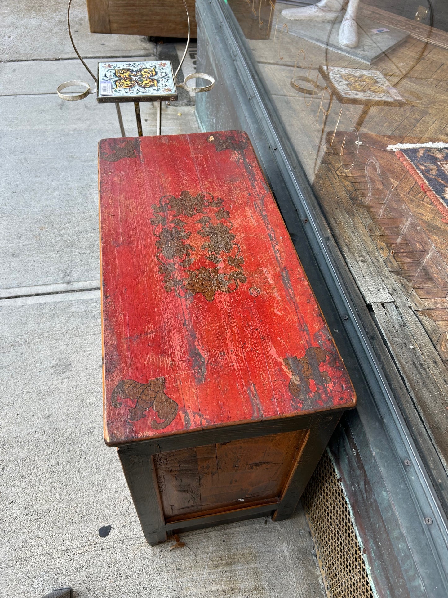 Antique Hand Painted Asian Low Chest
