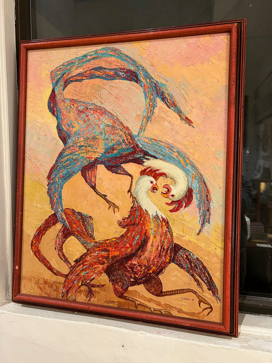 Fighting Roosters Painting