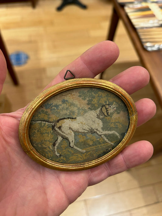 Antique Mini Dog Needlepoint Art
