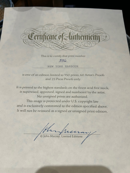 Signed John Mercay "New York Harbour" Lithograph 336/950