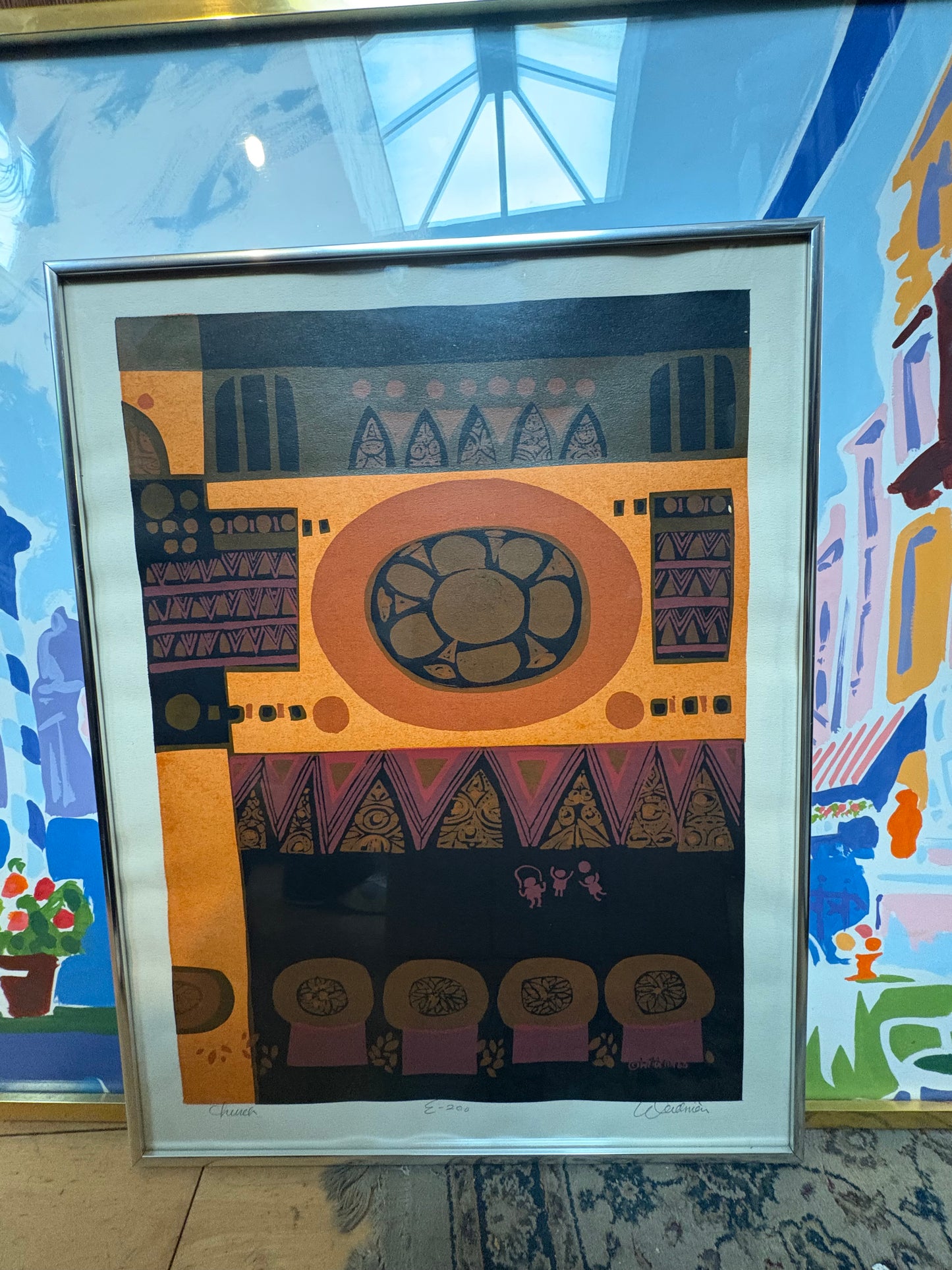 Signed Mid Century  David Weidman "Church" Screen Print