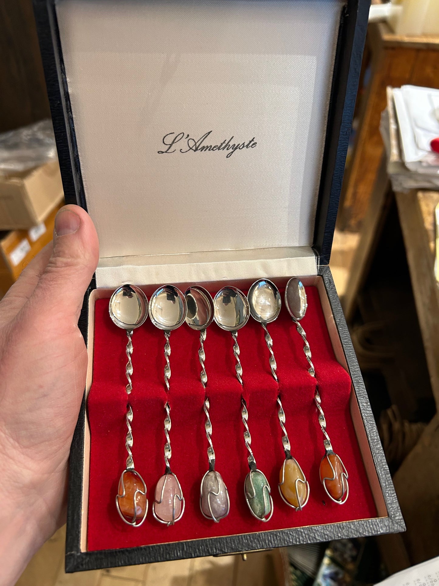 L' Amethyste Demitasse Spoons in box