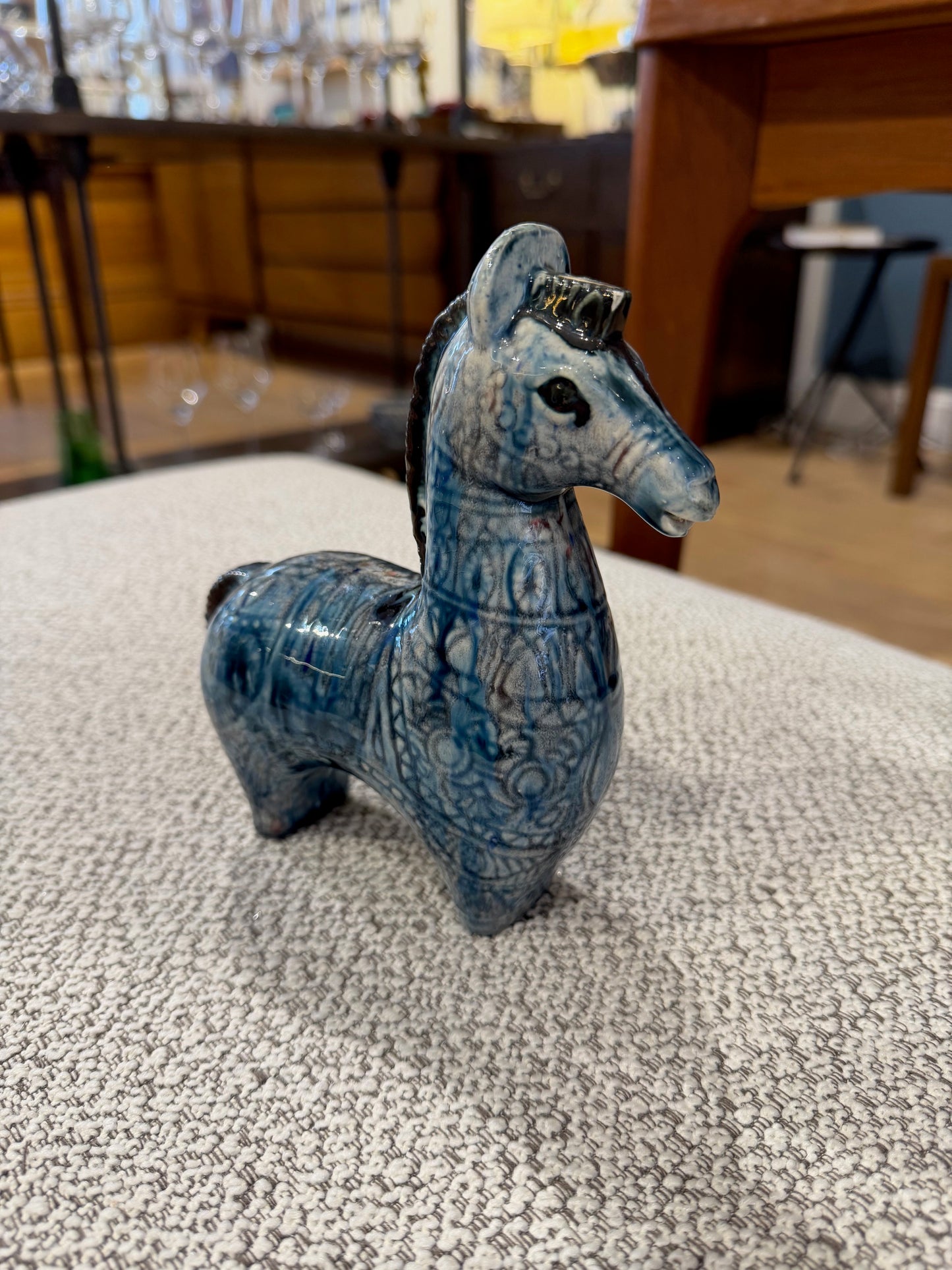 Blue Ceramic Pottery Horse
